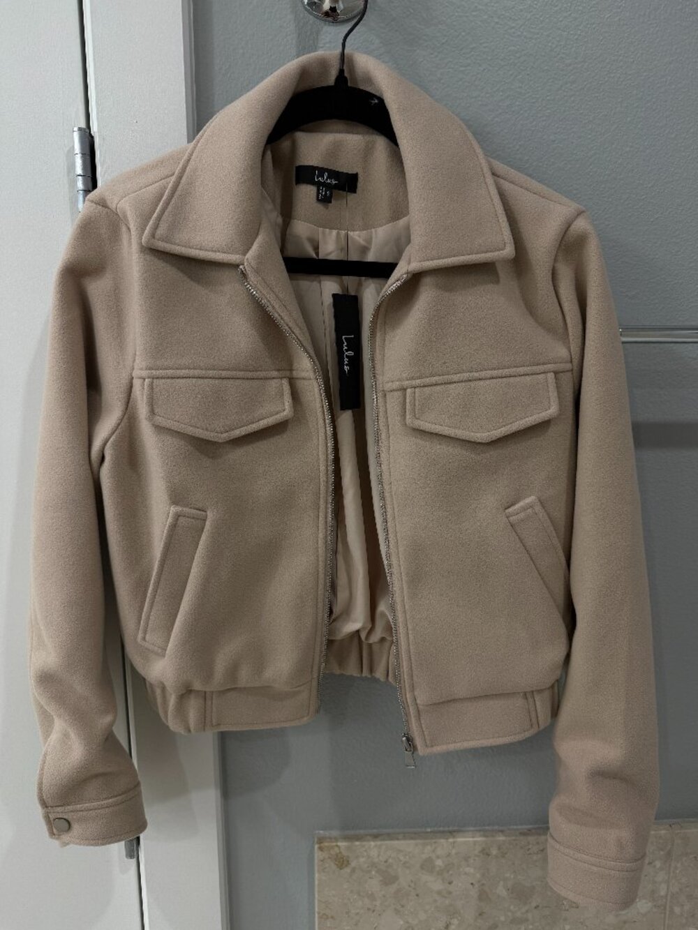 Lulus Top-Notch Comfort Beige Collared Bomber Jacket Size S Original Price $69